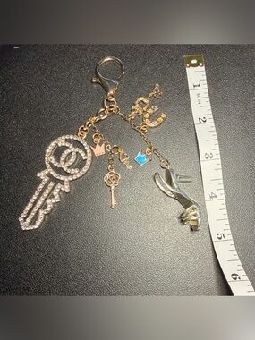 ✨Handmade✨Gold-Tone Crystal Key & Charm Keychain with Shoe and Crown Charms